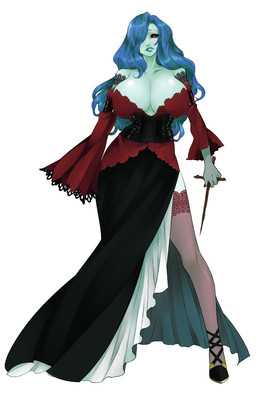 big_breasts breasts cleavage clothed clothing dagger female holding_object holding_weapon huge_breasts legwear melee_weapon not_furry solo stockings weapon alice0hatter undead hi_res
