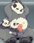 4:5 ambiguous_gender balls bound erection feral generation_6_pokemon genitals group larger_male licking male nintendo oral pancham pangoro penile penis penis_lick pokemon pokemon_(species) sex shirosaru simple_background size_difference tongue tongue_out