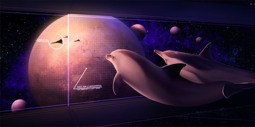 ambiguous_gender dolphin_tail dorsal_fin duo feral fin grey_body grey_fin grey_tail science_fiction space spacecraft tail technology vehicle katherinekei aquatic cetacean dolphin mammal toothed_whale 2020 hi_res