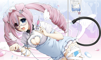 alternative_fashion bandage bandaged_arm blue_eyes breasts cable_tail chain chain_leash cleavage clothed clothing collar dress drill_curls ear_piercing facial_piercing female hair halo heterochromia intravenous intravenous_drip iv_bag iv_pole j-fashion leash lip_piercing long_hair markings menhera mole_(marking) mole_under_eye piercing pigtails pink_eyes pink_hair scar self-harm_scars snakebite_piercing solo syringe tail twintails_(hairstyle) wings ponymoe internet_explorer microsoft angel animal_humanoid canid canid_humanoid canine canine_humanoid dog_humanoid humanoid mammal mammal_humanoid hi_res