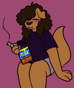 ambiguous_gender anthro biped bored brown_eyes brown_hair brown_nose caninebite_piercing clothed clothing curly_hair drugs facial_piercing fully_clothed fur hair lip_piercing marijuana piercing pink_background simple_background sitting smoke smoking soda_bottle solo tan_body tan_fur urfavvpuppy canid canine canis domestic_dog mammal hi_res