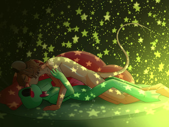 anthro areola bedding big_pillow black_eyelids blush bodily_fluids bow_tie bow_tie_only breasts brown_body brown_hair countershade_torso countershading deep_kiss duo eyes_closed feet female female_anthro from_front_position genital_fluids green_body hair long_tail lying male male_anthro membrane_(anatomy) missionary_position mostly_nude nipples non-mammal_breasts nude on_back round_bed round_ears sex small_breasts star star_symbol tail toes webbed_feet yellow_areola yellow_nipples zerokdl glitch_productions the_amazing_digital_circus hazmat_(character) ribbit_(tadc) amphibian frog mammal mouse murid murine rodent hi_res watermark