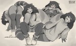 anthro bent_over blush bottomless butt clothed clothing female fluffy fluffy_tail footwear genitals looking_at_viewer markings no_underwear oversized_sleeves presenting presenting_pussy pussy shoes smile sneakers socks solo spread_pussy spreading striped_markings striped_tail stripes sweater tail tail_markings text topwear turtleneck the-minuscule-task ailurid mammal red_panda 2025 greyscale hi_res monochrome url