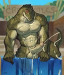 abs anthro balls biceps bodily_fluids claws cum cumshot ejaculation erection eye_scar eyes_closed facial_scar foreskin genital_fluids genitals green_body green_scales hands-free humanoid_genitalia humanoid_penis long_foreskin male multicolored_body multicolored_scales muscular muscular_anthro muscular_male nude partially_submerged penis scales scar solo tail teeth two_tone_body two_tone_scales unretracted_foreskin wet wet_body deaddragonp crocodile crocodilian reptile scalie hi_res