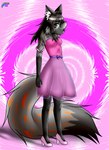 adolescent anthro black_hair bow_ribbon breasts claws clothed clothing colored_nails dress feet female fingers fluffy fluffy_tail footwear fur green_eyes grey_body grey_fur hair high_heels inner_ear_fluff long_hair long_tail looking_at_viewer nails pink_nails ribbons shoes simple_background small_breasts solo tail tentacles translucent translucent_clothing tuft young newzorra annika_zorra canid canine cross_fox fox mammal red_fox silver_fox true_fox digital_media_(artwork) hi_res