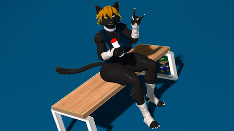 5_fingers 5_toes anthro bench big_breasts black_body black_fur black_tail blonde_hair bodily_fluids bottle breasts choker claws clothed clothed_anthro clothed_female clothing colored_nails container devil_horns_(gesture) doll feet female fingers foot_wraps fur gesture hair hand_gesture hand_wraps holding_bottle holding_container holding_object holding_water_bottle jewelry looking_at_viewer muscular muscular_anthro muscular_female nails necklace open_mouth pink_nose sharp_teeth short_hair simple_background smile smiling_at_viewer solo sweat tail teeth thick_thighs toes topwear underwear water_bottle wet wet_clothing wraps yellow_eyes thevestige petruz_(modeler) mario_bros nintendo cat_(petruz) luigi lyra_(thevestige) domestic_cat felid feline felis mammal 16:9 3d_(artwork) digital_media_(artwork) hi_res source_filmmaker_(artwork) widescreen
