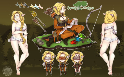 archer arrow_(weapon) blind bow_(weapon) disability female forest magic nature not_furry plant quiver_(object) ranged_weapon solo tree weapon avoid_posting zingiber elf humanoid 16:10 absurd_res hi_res model_sheet widescreen