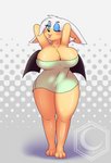 anthro big_breasts breasts female looking_at_viewer one_eye_closed solo towel wet wink crescent-blue-zero sega sonic_the_hedgehog_(series) rouge_the_bat bat mammal hi_res