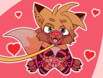 anthro breath collar harness heart_symbol heterochromia holidays kneeling leash looking_at_viewer male solo submissive submissive_male warmers waving_tail yoyan_fox valentine's_day canid canine fox mammal 2d_animation animated motion_tweening