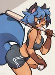 anthro ball baseball_(ball) baseball_bat bat_(object) big_butt bottomwear bra breasts butt cleavage clothed clothing cute_fangs dipstick_hair fangs female fluffy fur grey_background holding_ball holding_baseball holding_baseball_bat holding_object medium_breasts open_mouth shorts side_view simple_background solo sport sports_bra sportswear teeth thick_thighs tomboy topwear underwear yarney brand_new_animal studio_trigger michiru_kagemori canid canine mammal procyonid raccoon raccoon_dog tanuki absurd_res hi_res portrait signature