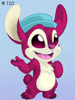 4_fingers anthro biped blue_background buckteeth chest_tuft claws clothing featureless_crotch fingers fur gradient_background hat hat_only headgear headgear_only headwear headwear_only male mostly_nude open_mouth open_smile purple_body purple_claws purple_eyes purple_fur purple_nose purple_toe_claws simple_background small_tail smile solo standing tail tan_body tan_fur tan_inner_ear teeth text toe_claws tuft psychedelic-lemur disney lilo_and_stitch squeak_(lilo_and_stitch) alien experiment_(lilo_and_stitch) 3:4 artist_name digital_media_(artwork) signature