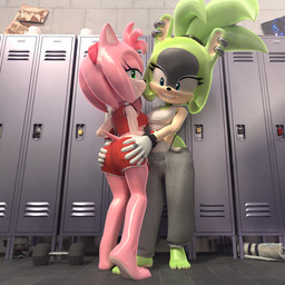5_fingers 5_toes accessory anthro athletic_wear barefoot bottomwear breasts butt butt_grab clothing countershade_feet countershading crotch_grab dolphin_shorts duo feet female female/female fingers fur gloves green_body green_fur grope half-closed_eyes hand_on_butt handwear headband locker_room looking_at_viewer narrowed_eyes pants piercing pink_body pink_fur shorts smile sweatpants thong thong_straps toes touching_butt touching_crotch under_boob underwear hitmarker idw_publishing sega sonic_the_hedgehog_(comics) sonic_the_hedgehog_(idw) sonic_the_hedgehog_(series) subscribestar amy_rose surge_the_tenrec afrosoricid eulipotyphlan hedgehog humanoid mammal tenrec 1:1 3d_(artwork) digital_media_(artwork) hi_res