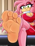 4_toes anthro black_nose clothed clothing countershade_feet countershading eyelashes feet female foot_fetish foot_focus green_eyes navel soles solo toes cornchip21 thesigmaarts sega sonic_the_hedgehog_(series) amy_rose eulipotyphlan hedgehog mammal 2024 3:4 digital_media_(artwork) hi_res