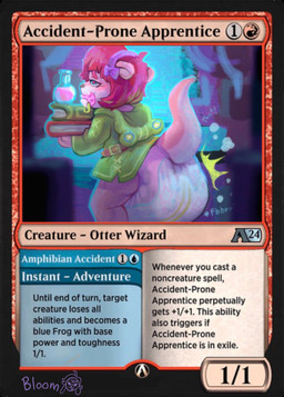 anthro big_diaper card clothed clothing diaper fart feces female object_in_mouth pacifier pacifier_in_mouth pooping soiled_diaper soiling soiling_diaper solo text unclean_diaper used_diaper wearing_diaper bubblepuppers hasbro magic:_the_gathering wizards_of_the_coast cushylutra_(character) mammal mustelid otter river_otter english_text hi_res