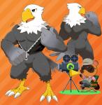 anthro beak bottomless clothed clothing duo eyewear feathers male muscular muscular_male nude sunglasses text kemo_nuko animal_crossing nintendo apollo_(animal_crossing) tom_nook_(animal_crossing) accipitrid accipitriform avian bald_eagle bird canid canine eagle mammal raccoon_dog sea_eagle tanuki hi_res