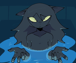 5_fingers anthro blue_body blue_ears blue_hair collarbone eyelashes female female_anthro fingers front_view hair long_hair looking_at_viewer mouth_closed narrowed_eyes nipples notched_ear nude nude_anthro nude_female partially_submerged pupils slit_pupils solo swimming_pool water xarop77 catwitch_(xarop77) domestic_cat felid feline felis mammal 2025 digital_drawing_(artwork) digital_media_(artwork) portrait