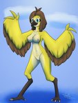 anthro brown_body brown_feathers brown_hair feathers female genitals hair nipples pussy solo yellow_body yellow_feathers cmaster1987 cmuniv34 lawrie_(cmaster1987) animal_humanoid avian avian_humanoid bird bird_humanoid humanoid 3:4 absurd_res hi_res