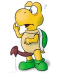 anatomically_correct anatomically_correct_genitalia animal_genitalia animal_penis anthro blush bodily_fluids clothing cum flying_sweatdrops footwear genital_fluids genitals leaking_cum male open_mouth penis shell shoes solo standing sweat sweatdrop tail turtle_penis yellow_body yellow_skin inept_techno mario_bros nintendo koopa koopa_troopa reptile scalie turtle shaded