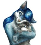 2018 absurd_res age_difference anthro bianca_(sheep_and_wolves) black_hair blue_body blue_fur blue_hair canid canine canis child cuddling duke_(sheep_and_wolves) duo female fur hair hi_res hug kasiapol male mammal mother_(lore) mother_and_child_(lore) mother_and_son_(lore) nude older_female parent_(lore) parent_and_child_(lore) parent_and_son_(lore) russian sheep_and_wolves simple_background size_difference smile son_(lore) traditional_media_(artwork) tuft wizart_animation wolf young young_anthro younger_male