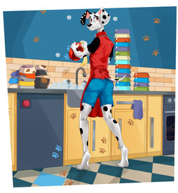 aged_up anthro anthrofied apron black_nose black_spots bottomwear bowl clothed clothing collar container fur holding_bowl holding_container holding_object kitchen looking_at_viewer looking_back male markings shirt shorts sink smile soap_bubbles solo spots standing tail topwear washing_dishes white_body white_fur dal101strefan 101_dalmatian_street 101_dalmatians disney dylan_(101_dalmatians) canid canine canis dalmatian domestic_dog mammal digital_media_(artwork) hi_res