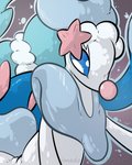 accessory blue_body blue_eyes female feral fur gem grey_background hair_accessory pearl_(gem) pink_nose simple_background solo starfish_(accessory) white_body white_fur rimedown nintendo pokemon asterozoan echinoderm generation_7_pokemon marine pokemon_(species) primarina starfish 2016 4:5 signature