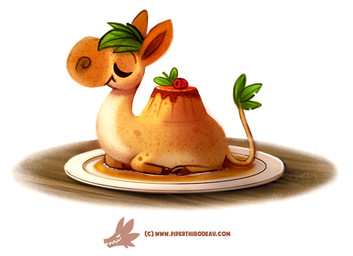 ambiguous_gender cloven_hooves custard_(food) dessert eyes_closed feral food fruit hooves humor leaf plant plate pudding pun simple_background smile solo strawberry syrup text unguligrade visual_pun white_background piper_thibodeau camel camelid dromedary food_creature mammal 2016 digital_media_(artwork) digital_painting_(artwork) painting_(artwork) url
