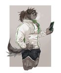 breath clothed clothing eyewear fur glasses male muscular panting simple_background solo gao_53937056 lifewonders tokyo_afterschool_summoners catoblepas_(tas) mammal hi_res