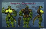 abs anthro biceps big_breasts blue_eyes breasts butt female flexing front_view genitals huge_breasts muscular muscular_anthro muscular_female nipples non-mammal_breasts non-mammal_nipples nude pussy side_view smile solo tail turnaround thematelija crocodile crocodilian reptile scalie 2012 model_sheet