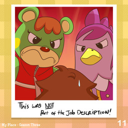 angry anthro bangs beak beak_closed black_eyes bodily_fluids brown_hair cheek_spots closed_frown clothed clothed_anthro clothed_female clothing eyelashes feathers female female_anthro frown frowning_at_another fur furrowed_eyebrows green_body green_fur group hair larger_anthro larger_female light male male_human markings mostly_offscreen_character mostly_offscreen_human mostly_offscreen_male mouth_closed multicolored_body multicolored_fur no_pupils number photo purple_body purple_clothing purple_feathers purple_hair purple_shirt purple_topwear red_background red_clothing red_nose red_topwear red_vest shirt short_hair simple_background size_difference smaller_human smaller_male sweat sweatdrop text title topwear trio vest yellow_beak yellow_markings cookieboy011 animal_crossing nintendo becky_(animal_crossing) charlise_(animal_crossing) villager_(animal_crossing) avian bear bird chicken galliform human mammal phasianid 1:1 2022 colored digital_drawing_(artwork) digital_media_(artwork) english_description english_text lighting shaded story story_in_description