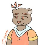 1:1 among_us_eyes anthro baren_barton_(w2-b) bear belly brown_bear brown_body brown_fur clothing floating_hair fur hoodie htjz-jhon looking_at_another male mammal short_sleeve_hoodie short_sleeves slightly_chubby slightly_chubby_male solo topwear ursine