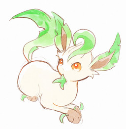 ambiguous_gender feral fur leg_markings lying markings on_front orange_eyes paws simple_background socks_(marking) solo tail tan_body tan_fur ytkmrs nintendo pokemon eeveelution generation_4_pokemon leafeon pokemon_(species) 2026 hi_res