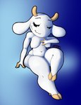 anthro blue_background breasts cloven_hooves female female_anthro fur gradient_background hooves horn logo nipples nude nude_anthro nude_female pose simple_background sitting solo text three-quarter_view unguligrade white_body white_fur bunny_maloney charlotte_(bm) bovid bovine cattle mammal absurd_res artist_logo digital_drawing_(artwork) digital_media_(artwork) english_text full-length_portrait handwritten_text hi_res portrait shaded soft_shading