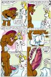 2016 anthro areola balls big_balls big_penis blonde_hair blue_eyes blush bulge comic dialogue duo english_text erection female genitals hair huge_balls huge_penis karno kissing_hand lagomorph larger_male leporid male male/female mammal mohawk muscular muscular_male nipples nude penis purple_hair pussy rabbit size_difference smaller_female sniffing suid suina surprise sus_(pig) text towel vein veiny_penis wild_boar