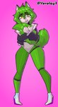 anthro boots clothed clothing ear_piercing footwear fur green_body green_eyes green_fur legwear looking_at_viewer male piercing shoes simple_background solo stockings tail tail_hug yellow_eyes yerolay domestic_cat felid feline felis mammal absurd_res digital_drawing_(artwork) digital_media_(artwork) hi_res
