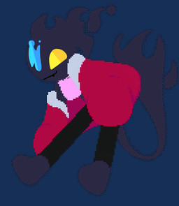 ambiguous_gender black_clothing black_legwear black_stockings blue_eyes clothed clothing crop_top female heterochromia jacket legwear open_clothing open_jacket open_topwear pink_clothing pink_topwear shirt smoke solo stockings tail topwear yellow_eyes yesteriya riya_(yesteriya) air_creature elemental_creature humanoid living_smoke digital_media_(artwork) dithering hi_res mixed_media pixel_(artwork)