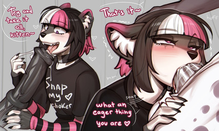 animal_genitalia animal_penis anthro anthro_on_anthro anthro_penetrated anthro_penetrating anthro_penetrating_anthro balls biped bodily_fluids choker choker_snapping claws clothing deep_throat dripping duo ear_piercing equine_genitalia equine_penis erection femboy fingers fur genital_fluids genitals hair heart_eyes heart_symbol jewelry licking_tip makeup male male/male male_penetrated male_penetrating male_penetrating_male mascara medial_ring neck_bulge necklace oral oral_penetration penetration penis penis_in_mouth piercing precum precum_drip running_makeup running_mascara saliva sex shirt teeth tongue topwear hyattlen equid equine horse mammal 2026 5:3 digital_drawing_(artwork) digital_media_(artwork) hi_res