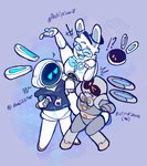 5_fingers alternate_universe annoyed anthro bent_leg black_sclera blue_background blue_bow_tie blue_clothing blue_eyebrows blue_eyes blue_eyewear blue_glasses blue_hoodie blue_inner_ear blue_pawpads blue_teeth blue_topwear bow_tie clothed clothed_anthro clothed_male clothing confusion exclamation_point eyebrows eyewear featureless_feet feet fingers floating_ears floating_hands glasses grey_body grey_bow_tie grey_fingers group hair happy hoodie larger_anthro larger_male leaning_on_another long_ears looking_at_another machine male male_anthro metallic_body mouthless noseless one_eye_closed open_mouth open_smile orange_eyes pawpads question_mark screen screen_face simple_background size_difference smaller_male smile standing straight_legs teeth text tooth_gap topwear white_body white_hair critterzone13 mario_bros mario_plus_rabbids_kingdom_battle nintendo raving_rabbids rayman_(series) ubisoft beep-0 hybrid lagomorph mammal rabbid robot robot_anthro 2023 artist_name crossover digital_drawing_(artwork) digital_media_(artwork) english_description flat_colors hi_res