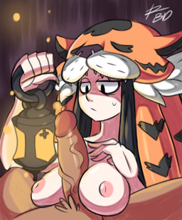 animal_skin black_hair bodily_fluids breast_play breast_rest breasts cosplay duo erection faceless_character faceless_male female female_focus genitals hair lamp lantern looking_at_genitalia looking_at_penis male male/female nipples not_furry penis pubes sex solo_focus sweat sweatdrop titfuck vein veiny_penis bigdead93 indivisible razmi felid human mammal pantherine tiger