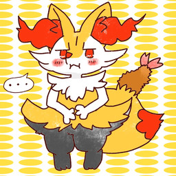 ambiguous_anthro ambiguous_gender anthro biped blush blush_stickers closed_frown digitigrade dipstick_tail ellipsis food front_view frown hand_on_belly looking_at_viewer markings mouth_closed no_pupils object_in_tail puffed_cheeks shrimp_(food) simple_background snout solo speech_bubble standing tail tail_markings annyui0611 nintendo pokemon braixen canid generation_6_pokemon mammal pokemon_(species) 1:1 2022 digital_drawing_(artwork) digital_media_(artwork) full-length_portrait japanese_description portrait translated_description