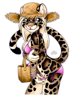 anthro bikini bikini_pull black_body black_fur blue_eyes bracelet breasts clothed clothing clothing_pull female fur grey_body grey_fur hair hat headgear headwear inner_ear_fluff jewelry leaning leaning_forward leopard_spots long_hair open_mouth open_smile pink_bikini pink_clothing pink_inner_ear pink_nose pink_swimwear pink_tongue purse raised_tail simple_background smile solo spots standing straw_hat swimwear swimwear_pull tail tongue tuft two-piece_swimsuit white_background white_body white_fur white_hair white_inner_ear_fluff michele_light clouded_leopard felid mammal pantherine 2016 half-length_portrait low_res portrait