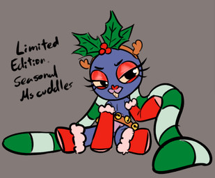 anthro armwear bell black_eyebrows black_eyes black_text blue_body boots buckteeth clothing elbow_gloves eyebrows eyelashes fake_antlers fake_horns featureless_crotch female flat_chested footwear gloves green_ears grey_background handwear holidays holly_(plant) huge_ears jingle_bell long_ears mostly_nude mostly_nude_anthro mostly_nude_female multicolored_body multicolored_boots multicolored_clothing multicolored_footwear multicolored_gloves multicolored_handwear narrowed_eyes plant plushie purple_body red_boots red_clothing red_eyelids red_footwear red_gloves red_handwear red_nose shoes simple_background solo striped_ears tan_sclera teeth text two_tone_body two_tone_boots two_tone_clothing two_tone_footwear two_tone_gloves two_tone_handwear white_boots white_clothing white_footwear white_gloves white_handwear young young_anthro young_female soulcentinel christmas rise_of_the_teenage_mutant_ninja_turtles teenage_mutant_ninja_turtles mrs._cuddles animate_inanimate lagomorph leporid living_plushie mammal rabbit 2025 english_text handwritten_text adult_(lore)