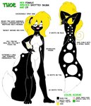 anthro blonde_hair female fur genitals hair markings nipples pussy solo spots spotted_body spotted_fur text tabbiewolf thoe_(tabbiewolf) mammal mephitid skunk english_text model_sheet