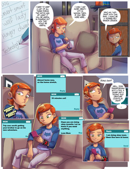 dialogue dialogue_box female furniture note_pad omnitrix raining sofa solo speech_bubble text texting nauyaco ben_10 cartoon_network gwen_tennyson human mammal 2025 absurd_res comic english_text hi_res