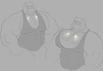 anthro hair male muscular nervous nipples pecs solo sweatshirt tute_bear bovid caprine goat mammal hi_res