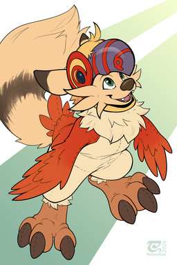 anthro biped brown_body brown_fur brown_tail clothed clothed_anthro clothed_male clothing front_view fur green_eyes looking_up male markings open_mouth open_smile simple_background smile solo standing striped_markings striped_tail stripes tail tail_markings teeth tongue thesecretcave mammal 2026 2:3 digital_drawing_(artwork) digital_media_(artwork) hi_res