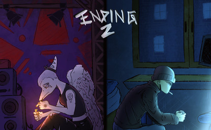 5_fingers amber_eyes anthro arm_tattoo beanie black_clothing bone_frill bottomwear breasts cigarette cigarette_in_mouth clothed clothing controller crop_top denim denim_bottomwear denim_clothing detailed_background duo electronics faceless_character faceless_male feathered_wings feathers female fingers fire frill_(anatomy) game_controller grey_hair hair half-closed_eyes hand_tattoo hat headgear headwear holding_cigarette holding_lighter holding_object jeans juxtaposition lighter looking_at_viewer makeup male narrowed_eyes object_in_mouth pants shirt short_hair sleeveless_shirt small_breasts snout solo_focus solo_in_panel speaker split_screen stage stage_lights tattoo text topwear torn_bottomwear torn_clothing torn_pants wings fil_likes_drawing cavemanon_studios goodbye_volcano_high ko_op_(game_developer) snoot_game anon_(snoot_game) fang_(gvh) human mammal prehistoric_species pterosaur reptile scalie colored digital_media_(artwork) english_text hi_res