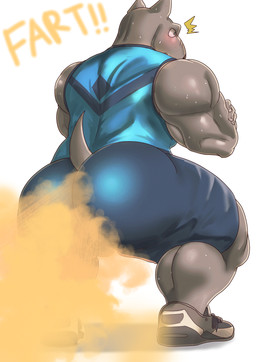 anthro big_butt blue_bottomwear blue_clothing blue_eyes blue_shirt blue_shorts blue_topwear blush bodily_fluids bottomwear bulge butt clothing countershade_butt countershading crossed_arms crouching embarrassed exercise fart fart_cloud fart_fetish footwear gas grey_body grey_skin male muscular muscular_anthro muscular_male plantigrade rear_view shirt shoes short_tail shorts sleeveless_shirt solo surprised sweat sweatdrop tail topwear goldlightyou bull_terrier canid canine canis domestic_dog hunting_dog mammal terrier 2022 absurd_res hi_res