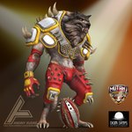 anthro ball barefoot bulge clothing feet gloves handwear logos male solo spikes sportswear andriy_kudre mutant_football_league mythology canid canine mammal mythological_canine mythological_creature were werecanid werecanine werewolf 1:1 3d_(artwork) digital_media_(artwork) hi_res official_art