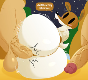 ambiguous_penetration big_butt black_eyes black_nose blush blush_lines brown_body brown_ears brown_fur brown_inner_ear bubble_butt butt eyelashes female freckles fur genitals huge_butt humanoid_genitalia humanoid_penis lying motion_lines on_side outside outside_sex penetration penis sex short_tail speech_bubble tail text thick_thighs vein veiny_penis white_body white_fur white_tail ekkokenight olive_the_other_reindeer olive_(olive_the_other_reindeer) canid canine canis deer domestic_dog mammal new_world_deer reindeer 2025 english_text hi_res