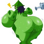 1:1 absurd_res big_breasts big_butt black_hair black_sclera breasts butt cacturne exclamation_point female generation_3_pokemon genitals green_body hair hi_res huge_breasts huge_butt huge_thighs humanoid hyper hyper_breasts hyper_butt itisjoidok nintendo nora_(elfdrago) pokemon pokemon_(species) pussy rear_view simple_background solo standing thick_thighs water watering_can yellow_eyes